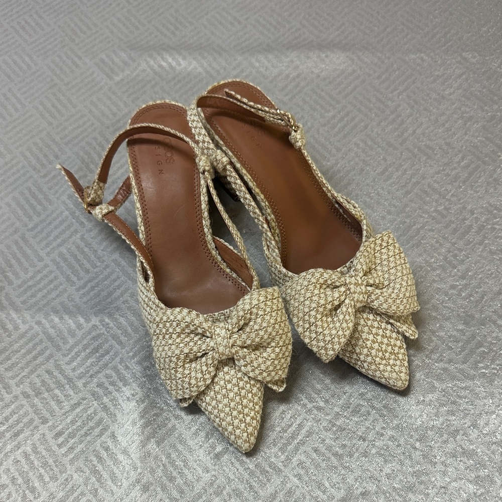 ASOS Cream Textured Bow Heels